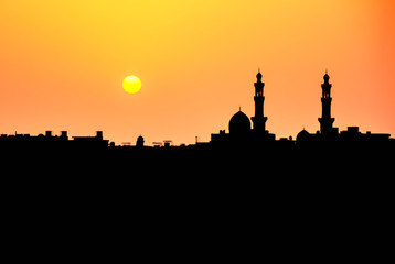 Fototapeta na wymiar Mosque sunset silhouette