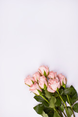 Fototapeta na wymiar feminin flatlay topview with pink roses copy space 