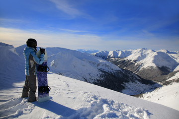 Naklejka na ściany i meble Snowboarder in Kasprowy Wierch in Zakopane Tatras winter.