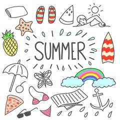 Hand drawn summer, doodles, sketch, elements