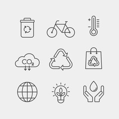Ecology flat vector icons set. Ecology, energy, recycle flat vector icons