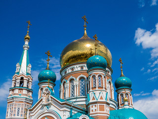 Fototapeta na wymiar Assumption Cathedral in Omsk, Siberia, Russia