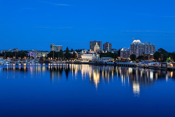 Victoria BC inner harbor at night.