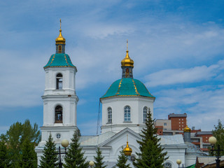Fototapeta na wymiar Holy Cross Church of Exaltation (Russian: Krestovozdvizhensky Sobor) in Omsk, Russia