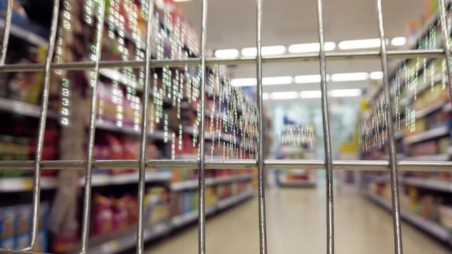 Supermarket data matrix.  Shelves of a supermarket as an array of data.