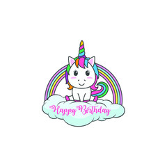 Cartoon Happy Birthday Magical Unicorn illustration Invitation Greeting Card with fun and cute look pastel color