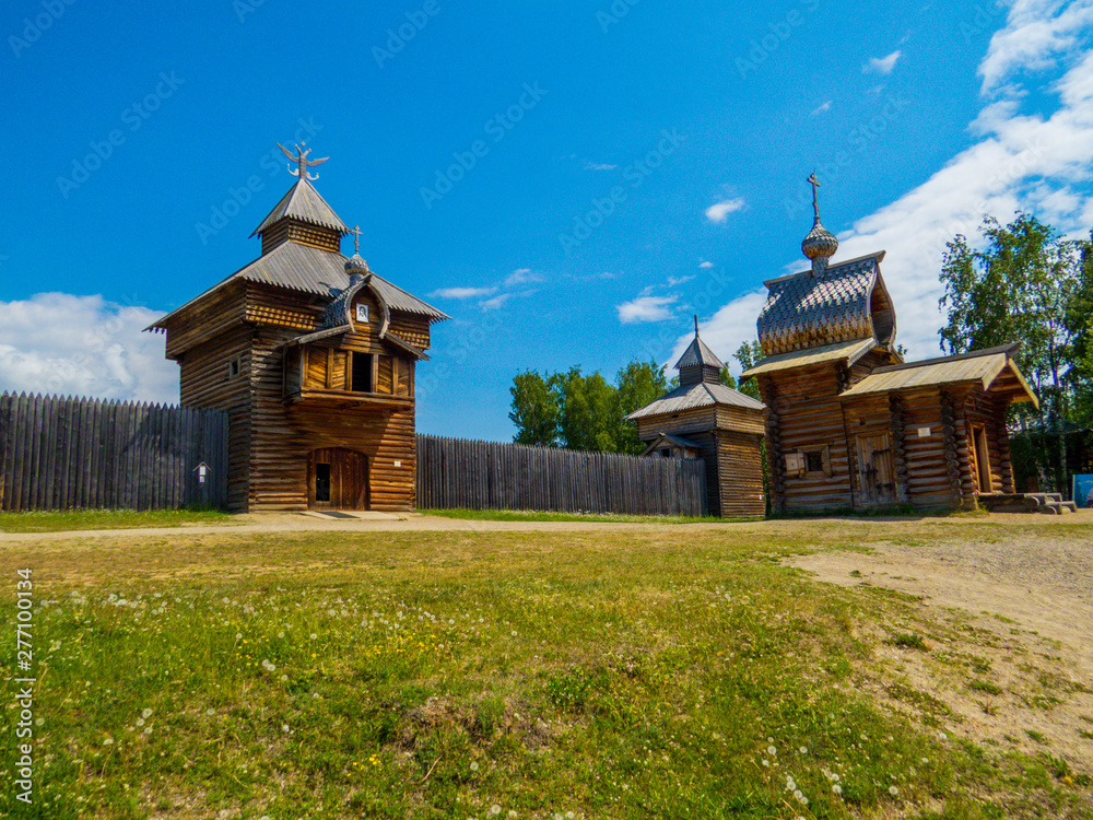 Wall mural Orthodox wooden church in the Taltsy Architectural-Ethnographic Museum, Irkutsk, Siberia, Russia