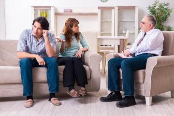 Young pair visiting experienced doctor psychologist