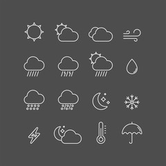 Weather flat vector icons set. Weather forecast icons