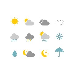 Weather flat vector icons set. Weather forecast icons
