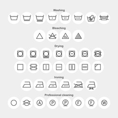 Laundry and ironing vector symbols. Machine wash flat vector icons