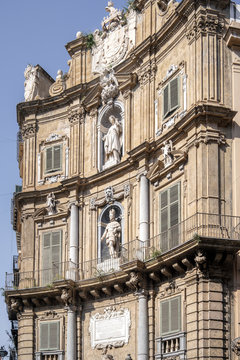 Detailed view of Quattro Canti or Four Corners in Palermo, Sicily