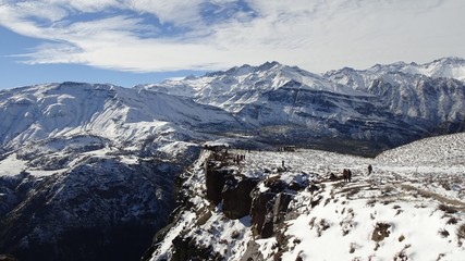 Fototapeta na wymiar Cajon del Maipo, Farellones and Mirador de los Condores in the Cordillera de los Andes, Santiago de Chile, Chile