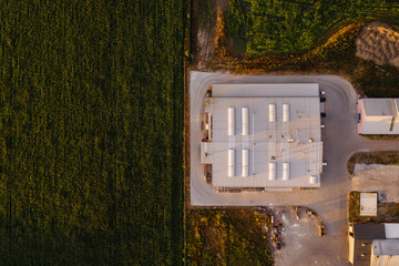 Aerial drone photography of farm lands. Agricultural parcels of flat lands in Poland, Europe
