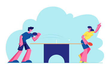 Happy Young People in Sports Uniform Playing Ping Pong or Table Tennis, Healthy Sport and Genuine Emotions