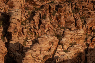 Rock wall formations in the Red Rock Canyon National Conservation Area, Mojave Desert, Nevada.