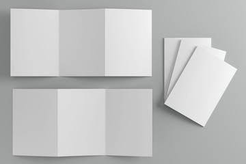 3d render illustration of a leaflet mockup on grey background.