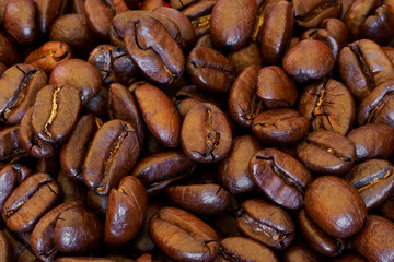 Roasted coffee beans. Close-up. Background and backdrop