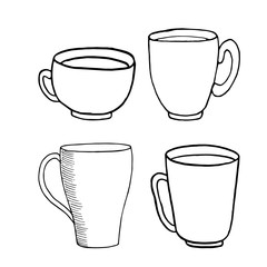 Vector illustration on white background. A Cup of tea and a kettle on the table. Tea time.