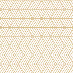 Vector seamless triangles pattern maori, ethnic, japan style. Modern style texture. White and gold geometric background. Grid with triangular cells.