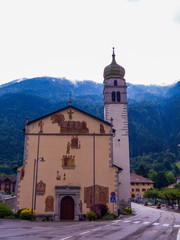 View of the Church of San Vigilio e Martire (English: St. Vigilio and Martyr) in Spiazzo, Dolomites, Italy