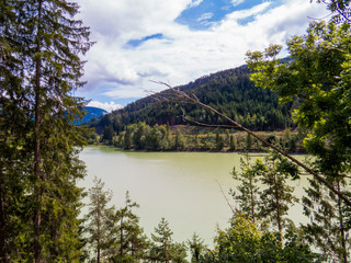 Fototapeta na wymiar Lake Valdaora, Dolomites, north Italy