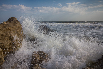 Wet stones and sea. Black sea view. Crimea