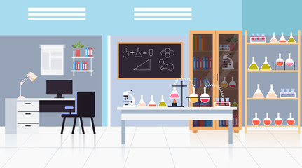 Empty laboratory science concept. Vector flat graphic design isolated illustration - obrazy, fototapety, plakaty