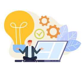 Businessman office worker character having good fresh idea. Vector flat cartoon graphic design illustration