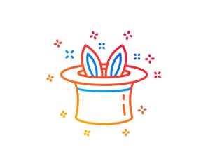 Hat-trick line icon. Magic tricks with hat and rabbit sign. Illusionist show symbol. Gradient design elements. Linear hat-trick icon. Random shapes. Vector