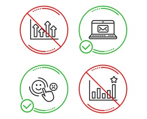 Do or Stop. Upper arrows, Customer satisfaction and E-mail icons simple set. Efficacy sign. Growth infochart, Happy smile, New message. Business chart. Education set. Line upper arrows do icon