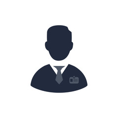 Worker vector icon. Company employee with a badge.  Person icon, hired worker.