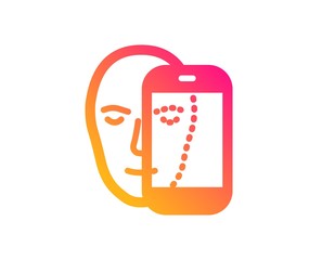 Face biometrics icon. Facial recognition by phone sign. Head scanning symbol. Classic flat style. Gradient face biometrics icon. Vector