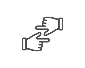 Click hands line icon. One finger palm sign. Direction gesture symbol. Quality design element. Linear style click hands icon. Editable stroke. Vector