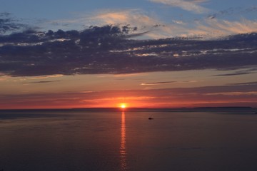 Channel Islands, U.K. Sunset over the sea.