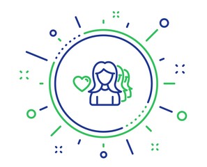 Couple Love line icon. Group of Women sign. Valentines day symbol. Quality design elements. Technology woman love button. Editable stroke. Vector