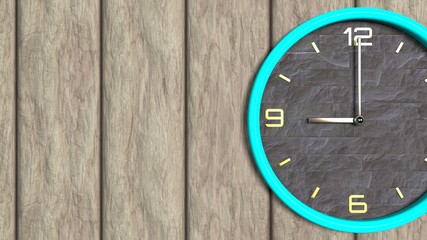 3d illustration of round shape clock on the wooden wall with copy space.