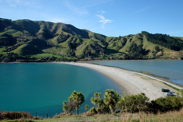 Fototapeta na wymiar Scenic landscape image of New Zealand Marlborough scenery at Cable Bay area.