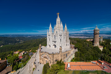 Fototapeta na wymiar Barcelona, Spain - April, 2019: Church of the Sacred Heart of Jesus,located on the summit of Mount Tibidabo in Barcelona, Catalonia, Spain