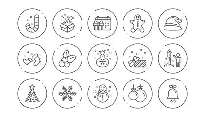 Christmas line icons. Santa hat, Snowflake and Gift box. New year linear icon set. Line buttons with icon. Editable stroke. Vector