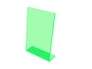 Green acrylic or plastic table stand display on white background. 3d rendering