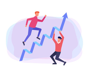 Fototapeta premium Stairs up teamwork. Successful business concept. Vector flat cartoon design graphic illustration
