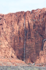 Red Rocks Cliff with Waterfall Close up