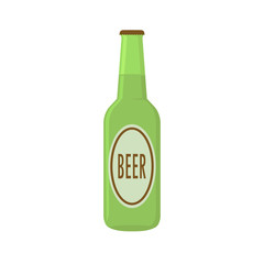 green glass beer bottle in flet style