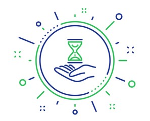 Time hourglass in hand line icon. Sand watch sign. Quality design elements. Technology time hourglass button. Editable stroke. Vector