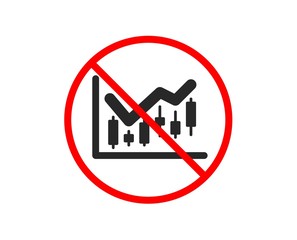 No or Stop. Candlestick chart icon. Financial graph sign. Stock exchange symbol. Business investment. Prohibited ban stop symbol. No financial diagram icon. Vector