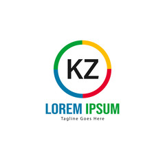 Initial KZ logo template with modern frame. Minimalist KZ letter logo vector illustration