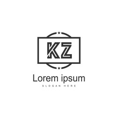 Initial KZ logo template with modern frame. Minimalist KZ letter logo vector illustration