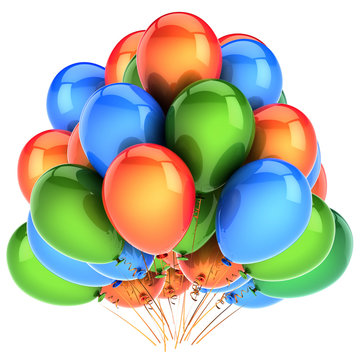 3d illustration of party balloons birthday decoration orange blue green