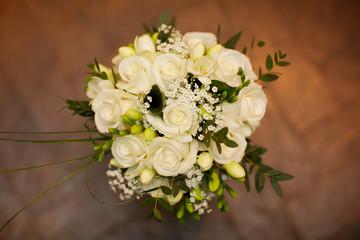 wedding bouquet of white and yellow flowers